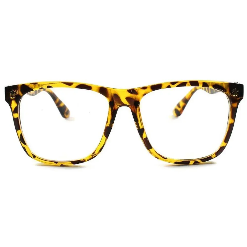 Tortoise Gold Cross Rectangle Clear Lens Glasses Unisex